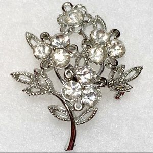 Vintage Rhinestone Bouquet Brooch Silver Tone Metal